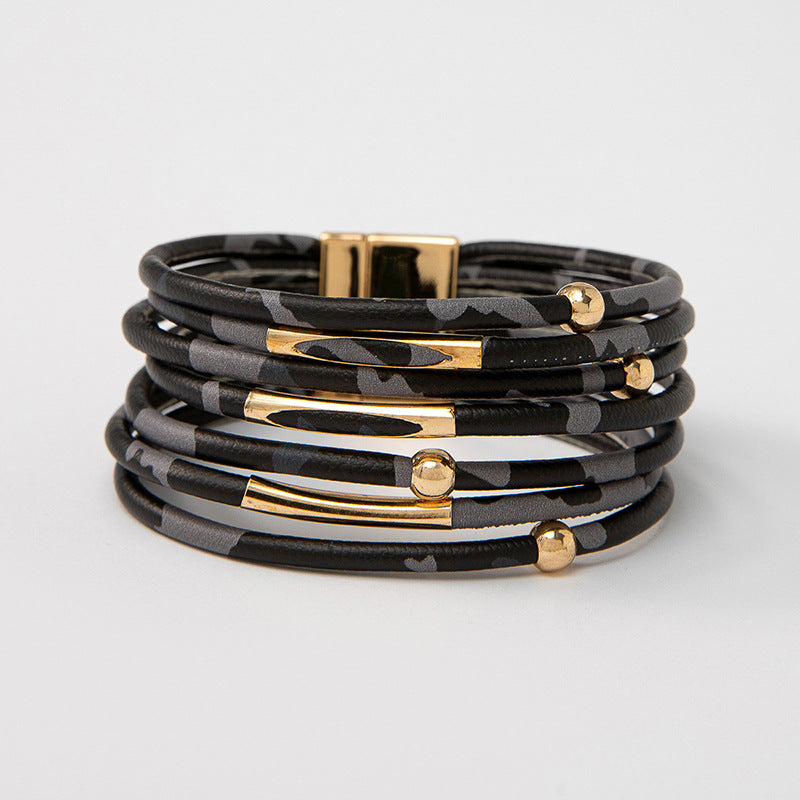 Wholesale Leopard Print Magnetic Buckle Leather Bracelet